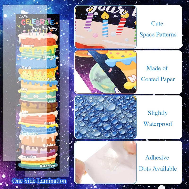 Containlol 2 Pcs Space Happy Birthday Chart Poster for Classroom 39 x 11 in Space Theme Birthday Chart Classroom Calendar Decorations Galaxy Planet Bulletin Board Set for Back to School Wall Teacher - Image 3