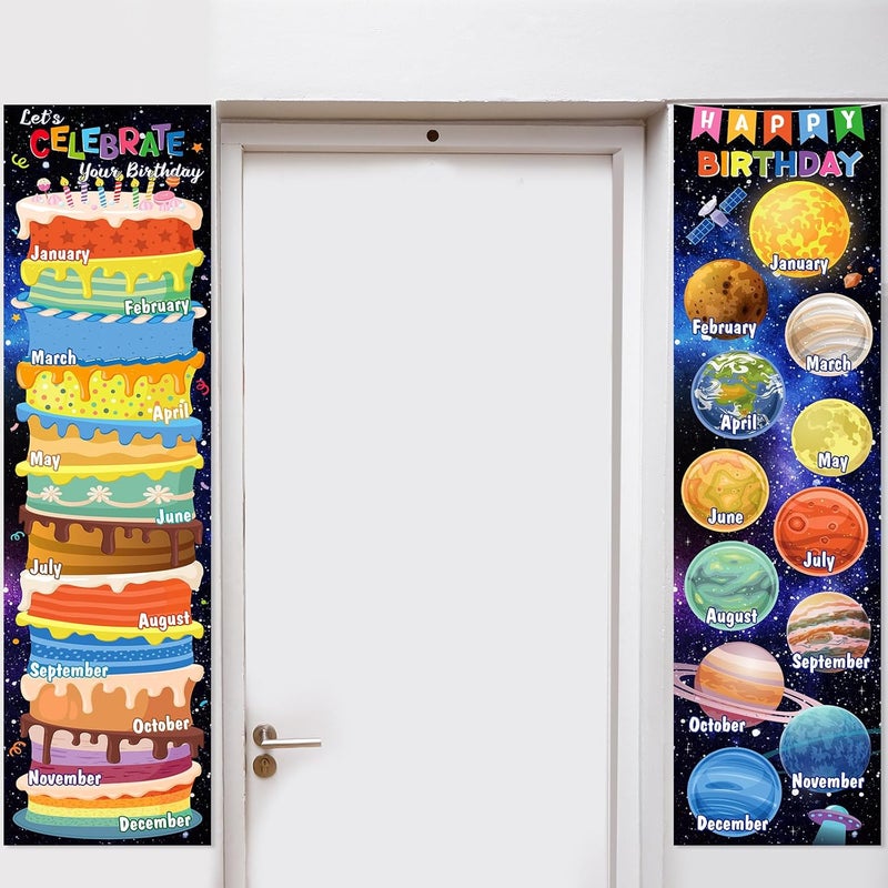 Containlol 2 Pcs Space Happy Birthday Chart Poster for Classroom 39 x 11 in Space Theme Birthday Chart Classroom Calendar Decorations Galaxy Planet Bulletin Board Set for Back to School Wall Teacher - Image 4