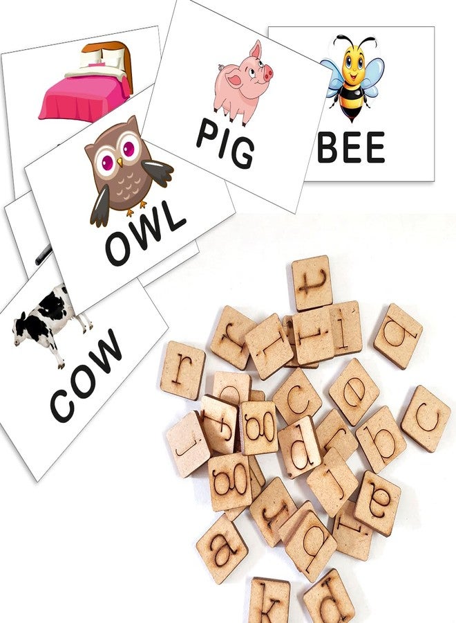 Tokyodo Word Making Game - Educational Flashcard & Alphabet Cutouts for Kids | Fun Spelling Puzzle Toy (3 Set Small Alphabets Blocks & Flashcard with 3 Words Spelling) - Image 1