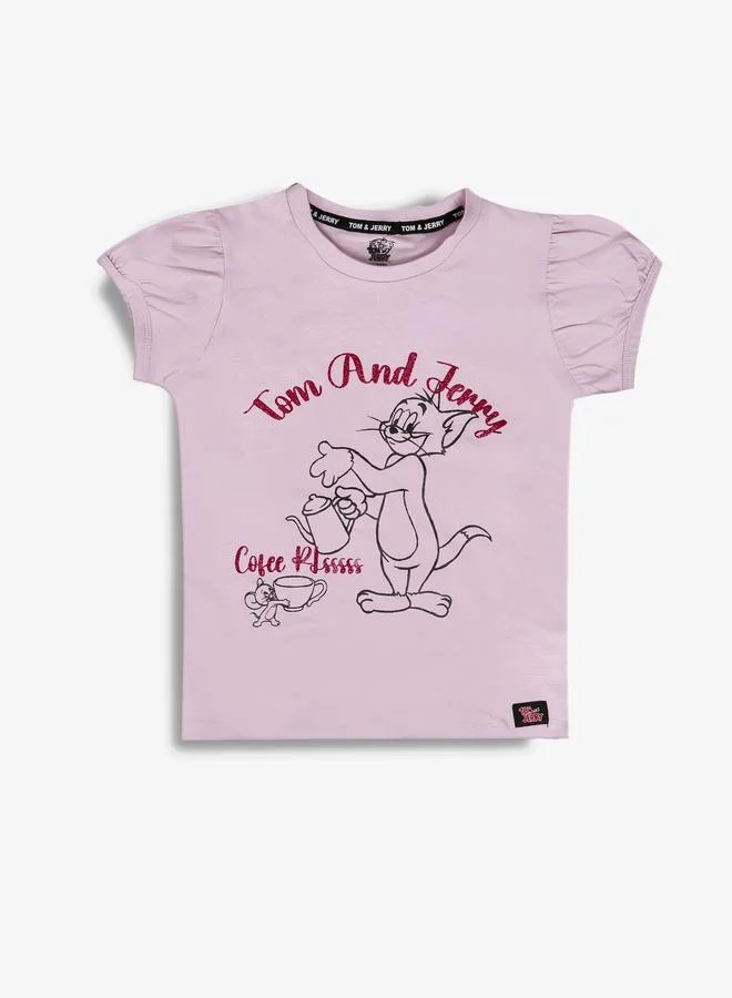 Tom And Jerry Graphic Print Round Neck Fashion T-shirt