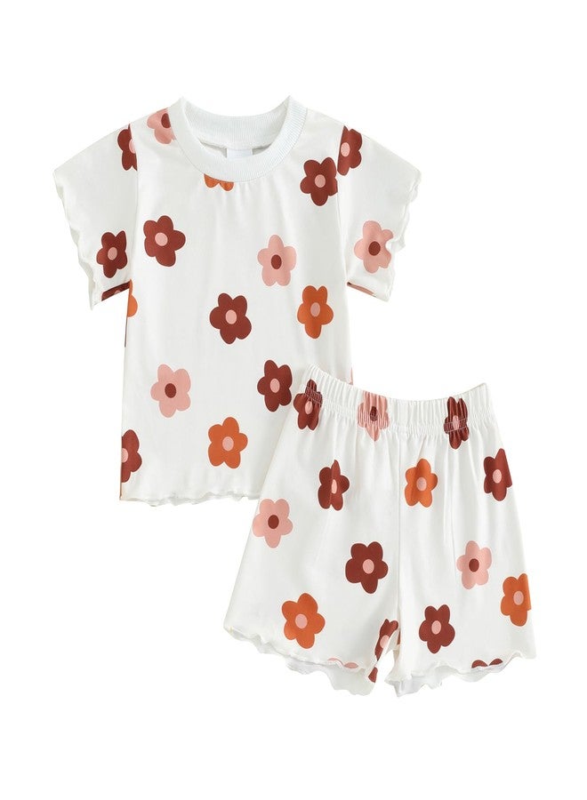 fhutpw Toddler Baby Girls Summer Outfits Daisy Ruffle Short Sleeve T-Shirts Tops Floral Shorts 2Pcs Clothes Set 6M-4T (B Floral White, 18-24 Months) - Image 1