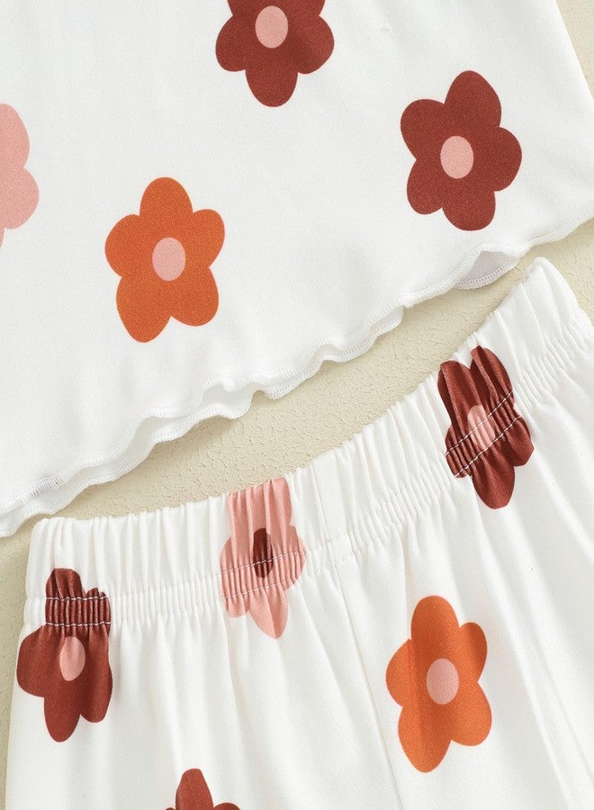 fhutpw Toddler Baby Girls Summer Outfits Daisy Ruffle Short Sleeve T-Shirts Tops Floral Shorts 2Pcs Clothes Set 6M-4T (B Floral White, 18-24 Months) - Image 5