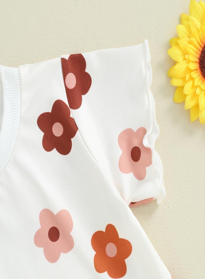 fhutpw Toddler Baby Girls Summer Outfits Daisy Ruffle Short Sleeve T-Shirts Tops Floral Shorts 2Pcs Clothes Set 6M-4T (B Floral White, 18-24 Months) - Image 4