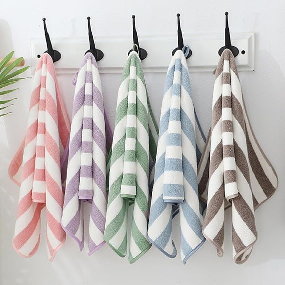 A'kin Akin Microfiber Towels for BathStripes Towel for Men and Women Coral Fleece Towel with Quick Water Absorbing Microfiber Towel Multipurpose Use as Bathroom Gym Yoga Multicolor 5 - Image 1