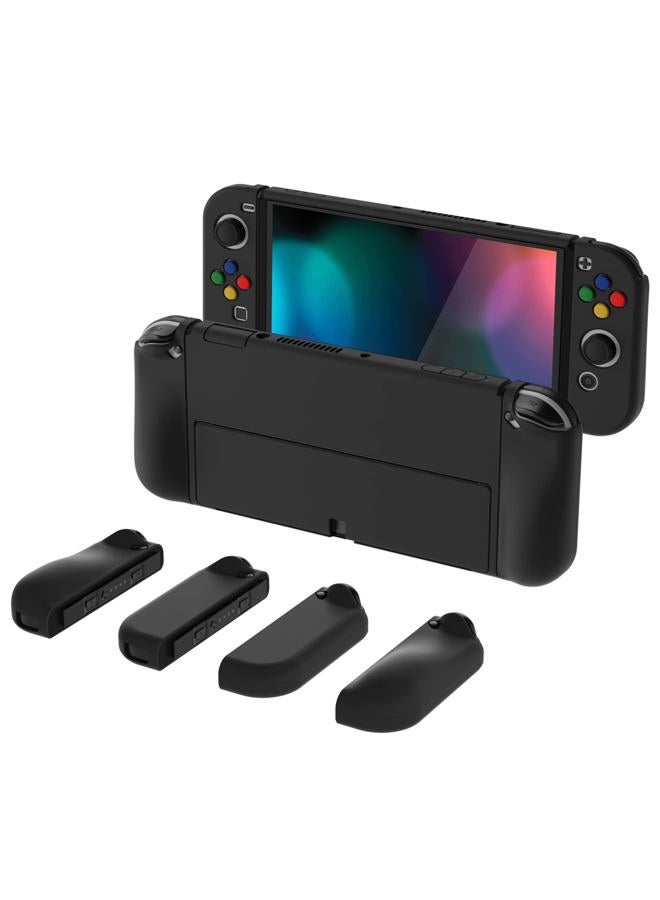 playvital AlterGrips Protective Slim Case for Nintendo Switch OLED, Ergonomic Grip Cover for Joycon, Dockable Hard Shell for Switch OLED w/Thumb Grip Caps & Button Caps - Black - Image 1
