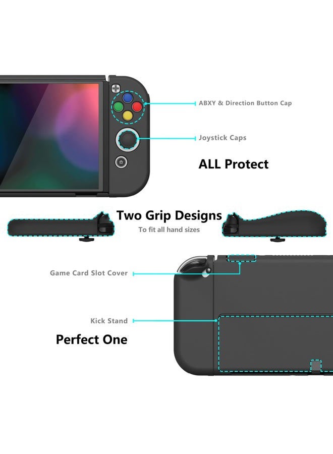 playvital AlterGrips Protective Slim Case for Nintendo Switch OLED, Ergonomic Grip Cover for Joycon, Dockable Hard Shell for Switch OLED w/Thumb Grip Caps & Button Caps - Black - Image 3