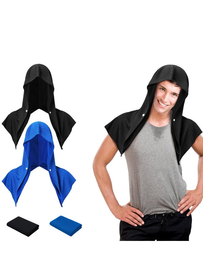 Kawkab Cooling Hooded Towel (2-Pack) - Reusable, sweat-wicking neck and face cooling wrap. Instant cold towel for gym, sports, and hot weather activities (Black and Royal Blue) - Image 1