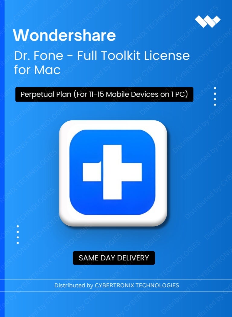 Wondershare Dr.Fone - ترخيص مجموعة الأدوات الكاملة لنظام Mac | خطة دائمة | (لـ 11-15 جهاز محمول على 1 جهاز كمبيوتر) | ترخيص رقمي | توصيل في نفس اليوم - Image 1
