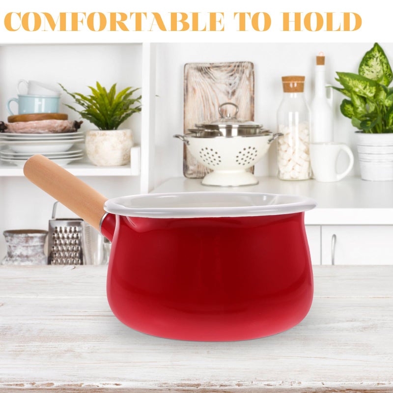 Red Enamel Milk Saucepan 15cm Dual Spout Nonstick Kitchen Pot - Image 4