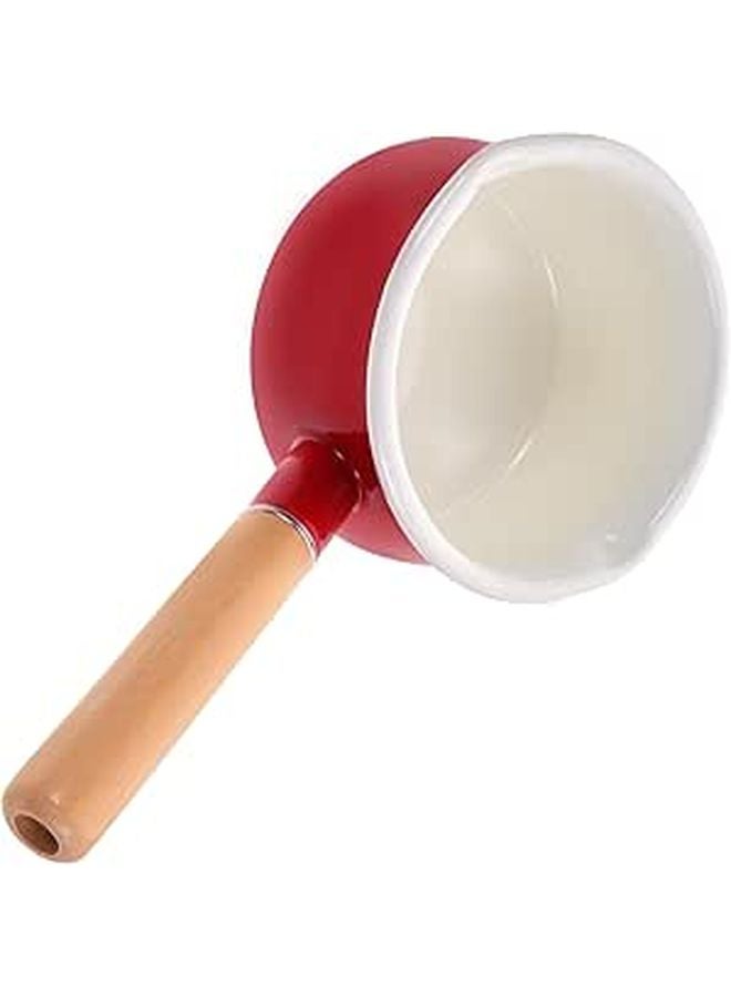 Red Enamel Milk Saucepan 15cm Dual Spout Nonstick Kitchen Pot - Image 1