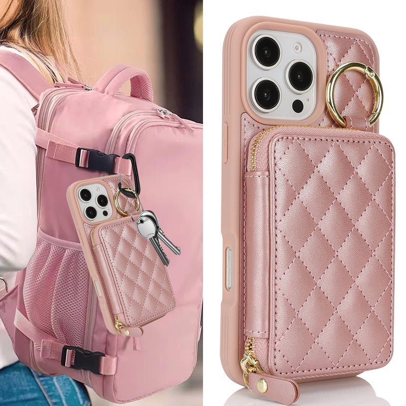 Hamany for iPhone 13 pro max Case Wallet with Card Holder,for iPhone 13 pro max Phone case Wallet with Zipper with Slot Kickstand Stand Case for Women and Man 5G 6.7 Inch-Rose Gold - Image 2