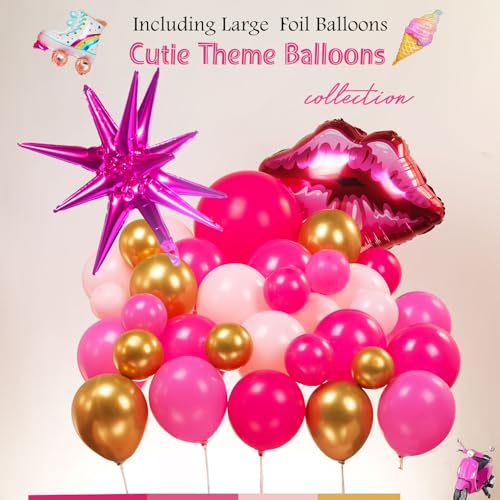 kozee Hot Pink and gold Balloon garland arch kit 140Pcs Hot magenta pink with Chrome Gold Balloons & Lip Starburst Roller mylar balloons for girl’s Birthday party Mother's Day decorations - Image 3