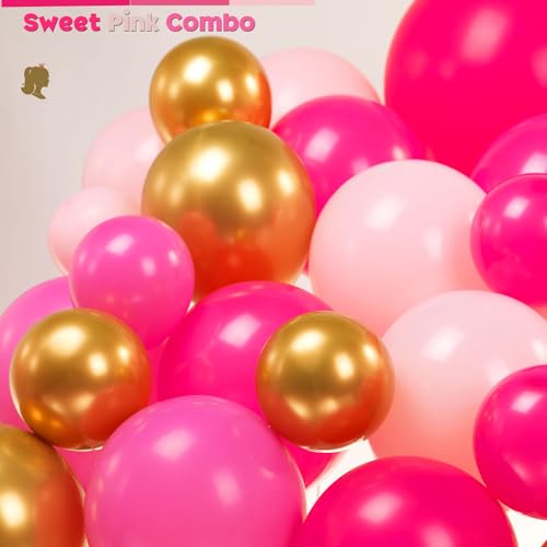 kozee Hot Pink and gold Balloon garland arch kit 140Pcs Hot magenta pink with Chrome Gold Balloons & Lip Starburst Roller mylar balloons for girl’s Birthday party Mother's Day decorations - Image 4