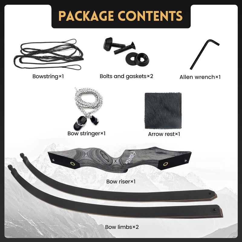 Obert Original Black Hunter Takedown Recurve Bow 60inch with Bamboo Core Limbs Archery Hunting Target Practice - Image 2