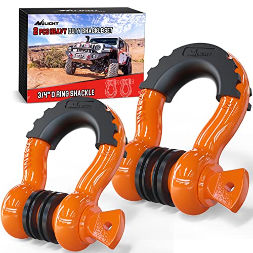 Nilight 2 Pack 3/4" D-Ring Shackle 4.75 Ton (9500 Lbs) Capacity with 7/8" Pin Heavy Duty Off Road Recovery with Isolators & Washer Kit for Jeep Truck Vehicle, Orange (90051B) - Image 1