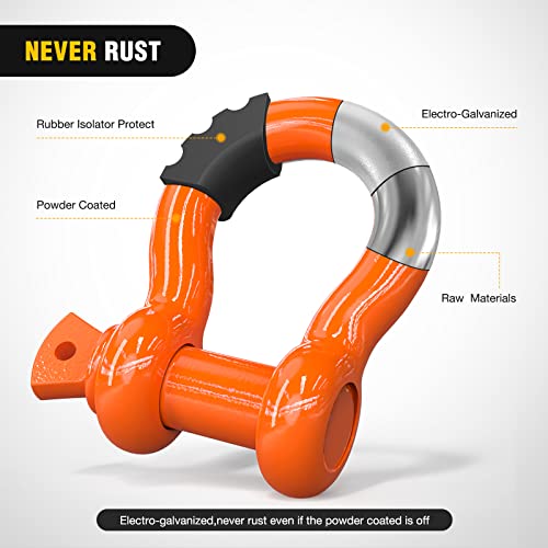 Nilight 2 Pack 3/4" D-Ring Shackle 4.75 Ton (9500 Lbs) Capacity with 7/8" Pin Heavy Duty Off Road Recovery with Isolators & Washer Kit for Jeep Truck Vehicle, Orange (90051B) - Image 4