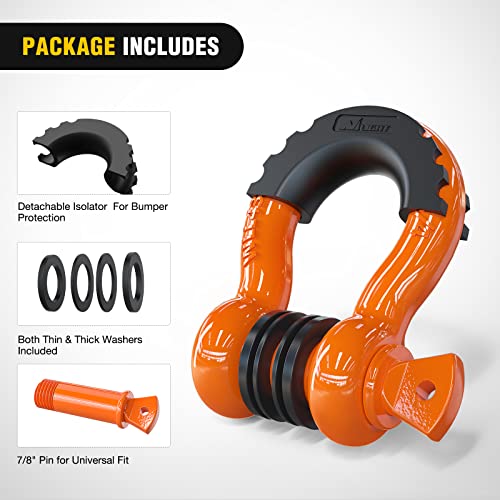 Nilight 2 Pack 3/4" D-Ring Shackle 4.75 Ton (9500 Lbs) Capacity with 7/8" Pin Heavy Duty Off Road Recovery with Isolators & Washer Kit for Jeep Truck Vehicle, Orange (90051B) - Image 3