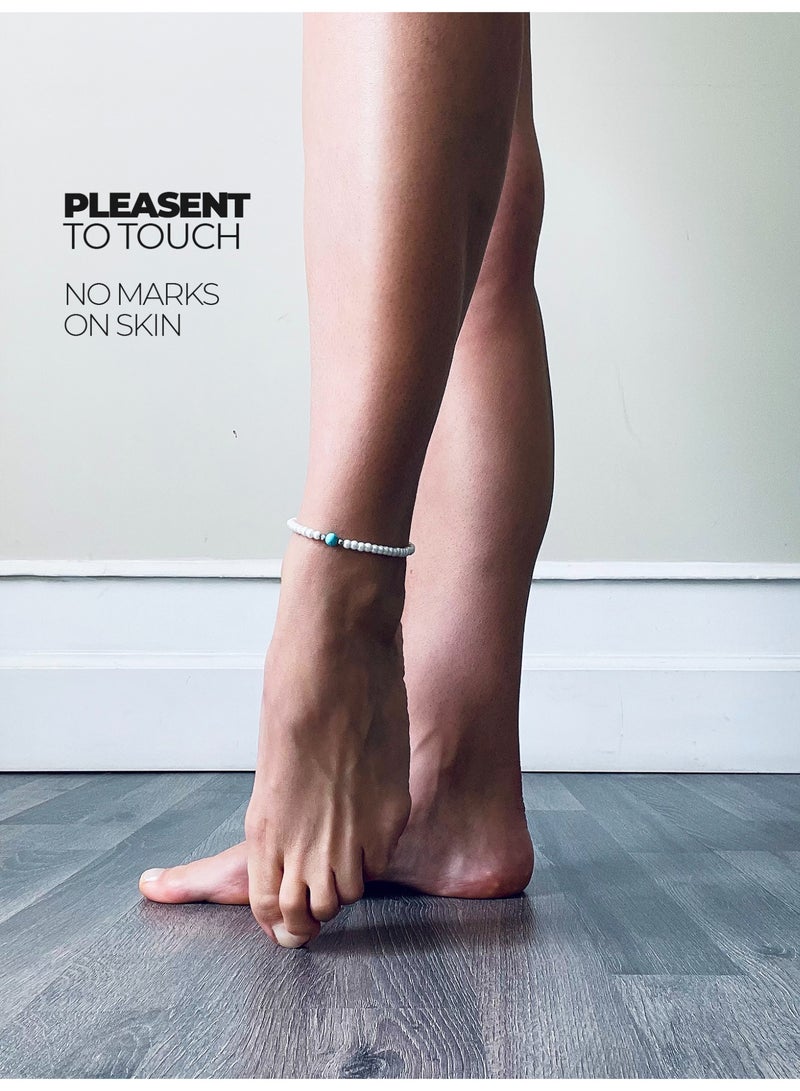 GetmanJewelry Women’s Getman Jewelry Handmade Pearl & Turquoise Anklet – Faux Pearl Beaded Ankle Bracelet with Hematite Accents and Adjustable Chain - Image 4