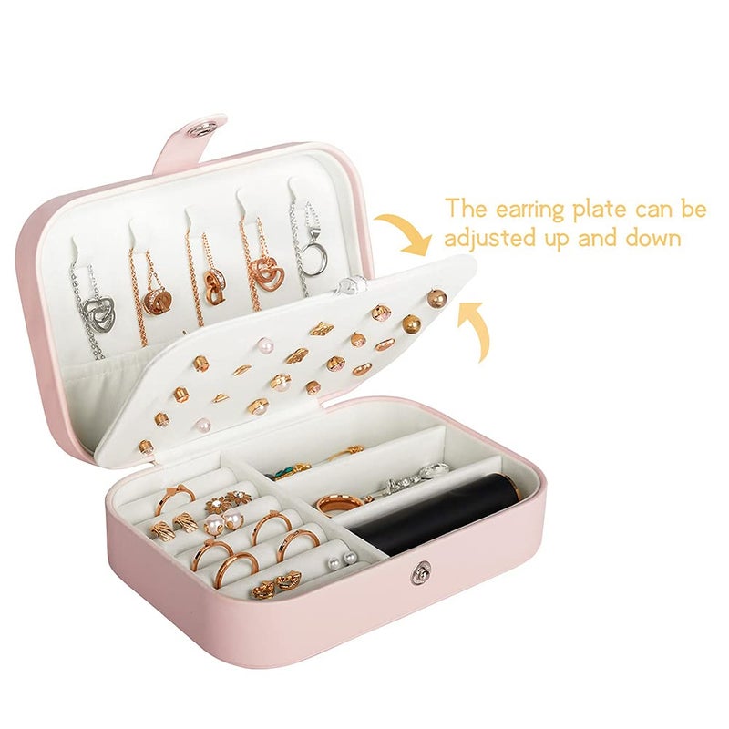 Hatori Travel Jewelry Box, PU Leather Small Jewelry Organizer for Women Girls, Portable Mini Travel Case Display Storage Holder Boxes for Stud Earrings, Rings, Necklaces, Bracelets (Pink) - Image 4