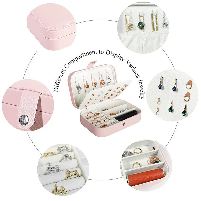 Hatori Travel Jewelry Box, PU Leather Small Jewelry Organizer for Women Girls, Portable Mini Travel Case Display Storage Holder Boxes for Stud Earrings, Rings, Necklaces, Bracelets (Pink) - Image 3