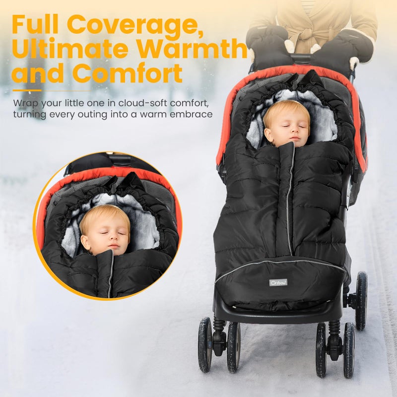 Orzbow Warm Bunting Bag Universal, Stroller Sleeping Bag Cold Weather, Waterproof Toddler Footmuff (Black, Large) - Image 2