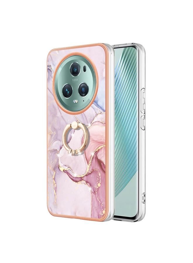 Green Tiger Case For Honor Magic5 Pro Electroplating Marble IMD TPU Phone Case with Ring Holder - Image 1