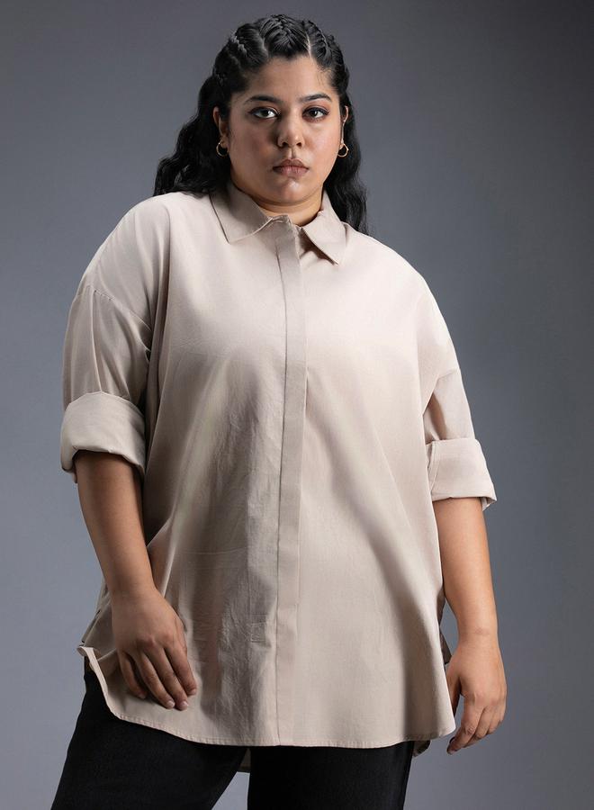 HIGH STAR HIGH STAR Plus Size Classic Spread Collar Oversized Casual Shirt - Image 1