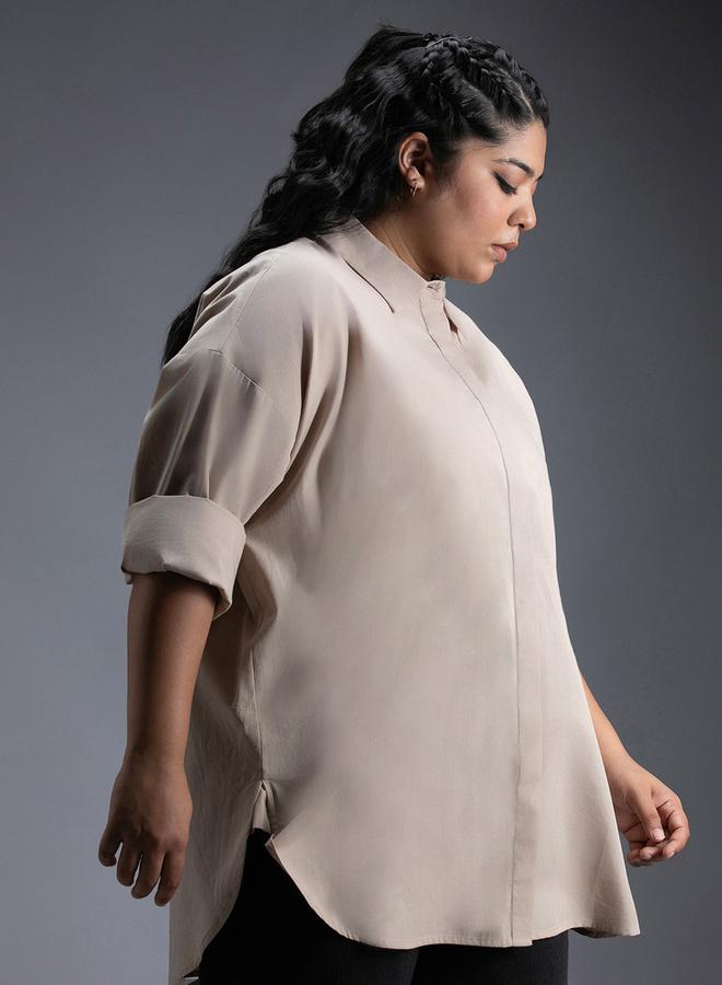 HIGH STAR HIGH STAR Plus Size Classic Spread Collar Oversized Casual Shirt - Image 2