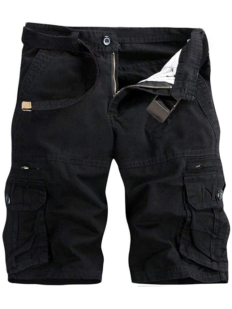 AKARMY Men's Lightweight Multi Pocket Cotton Casual Cargo Shorts,Outdoor Twill Camo Shorts with Zipper Pockets(No Belt) 038 Black - Image 1