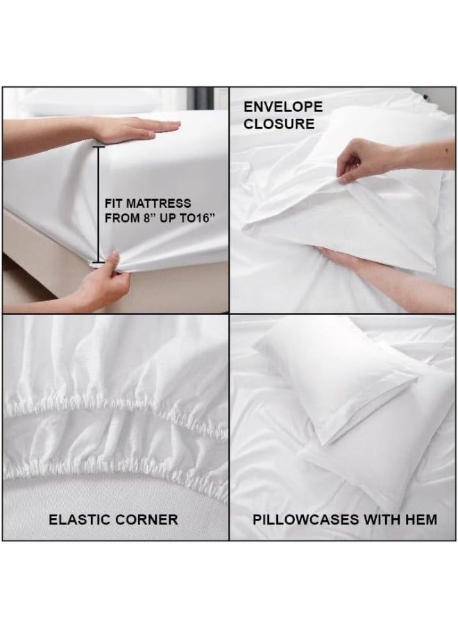 PanaX Bedding Super King Bed Sheets Set - 4 Piece Bedding - Brushed Microfiber And Fade Resistant - Easy Care (White, Super King)  - Image 3