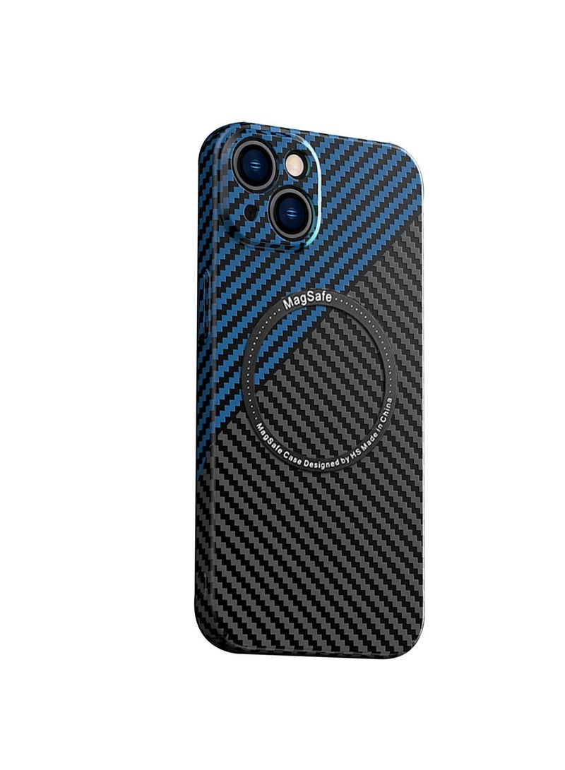 TEAM LUXURY IPhone 15 Plus Case Compatible With MagSafe Support Wireless Charging Ultra Thin Slim Shockproof Carbon Fiber Texture Plastic Hard Back Phone Accessories Cover Iphone 15 Plus  - Image 1