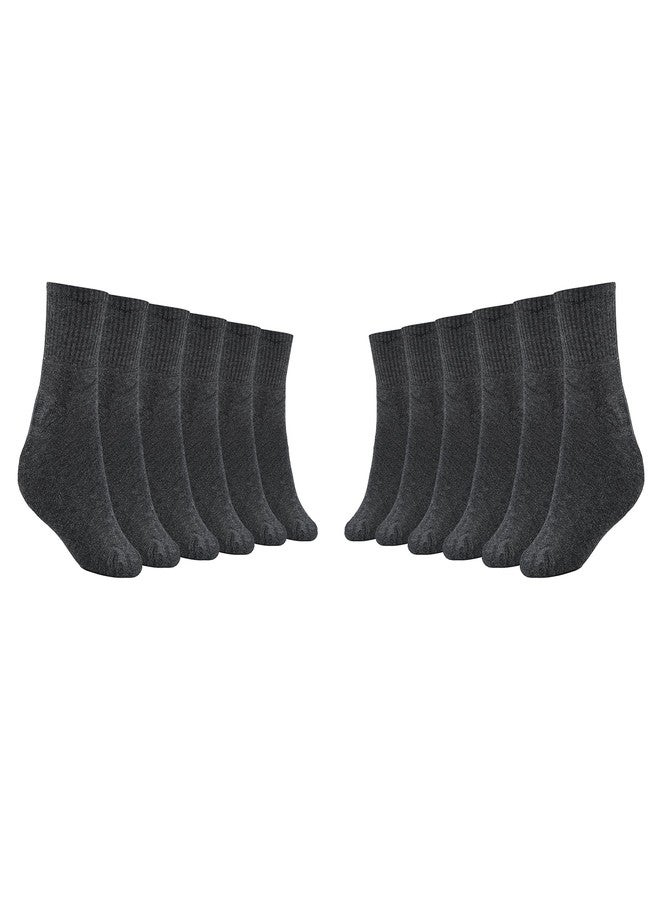MUKHAKSH Pack of 6 Pairs = 12 Pieces Boys/Girls/Kids/Unisex Pure Cotton Dark Grey Ankle Length Towel School Socks - Image 1