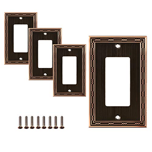 SleekLighting Decorator Wall plates | Decorative Zinc Cast Bronze Finish | Aged Oil-Rubbed electric Outlet Switch Covers| Style: 1 Gang Decorator (4 Pack) - Image 1