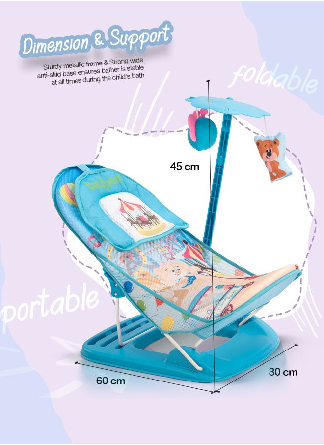 BAYBEE 3 Position Adjustable And Soft Mesh Seat, Duna Anti Slip Baby Bather With Hanging Toy Bar 0-6 Month, Blue  - Image 4