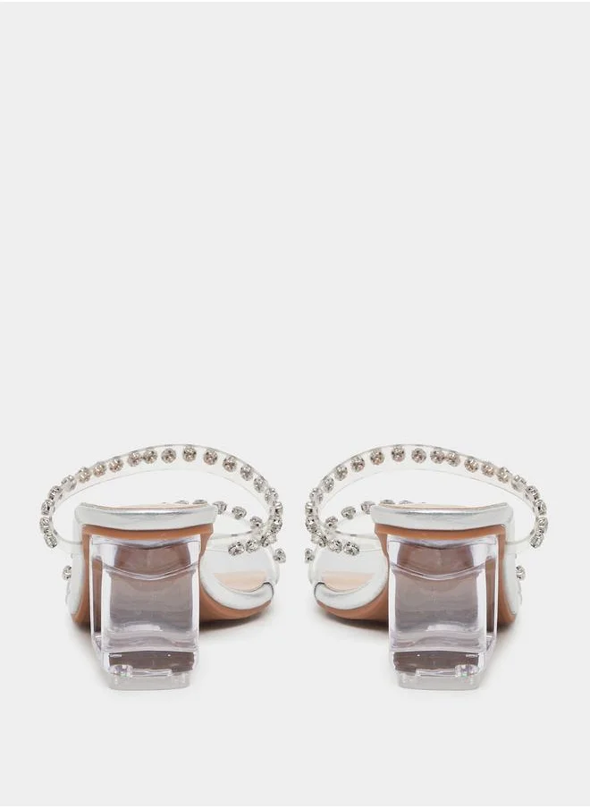 ستايلي Embellished Open Toe Transparent Block Heel Sandals