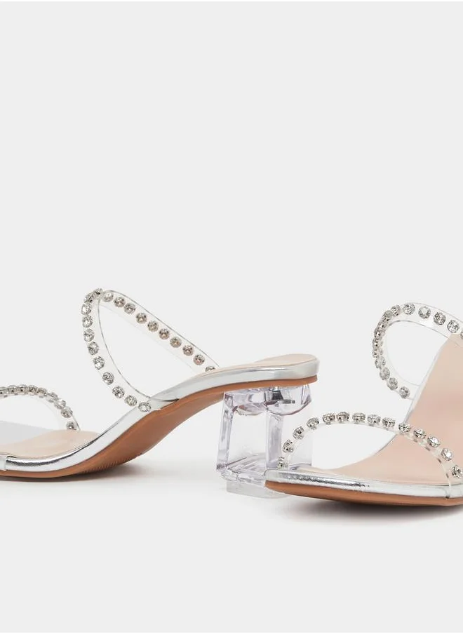 ستايلي Embellished Open Toe Transparent Block Heel Sandals