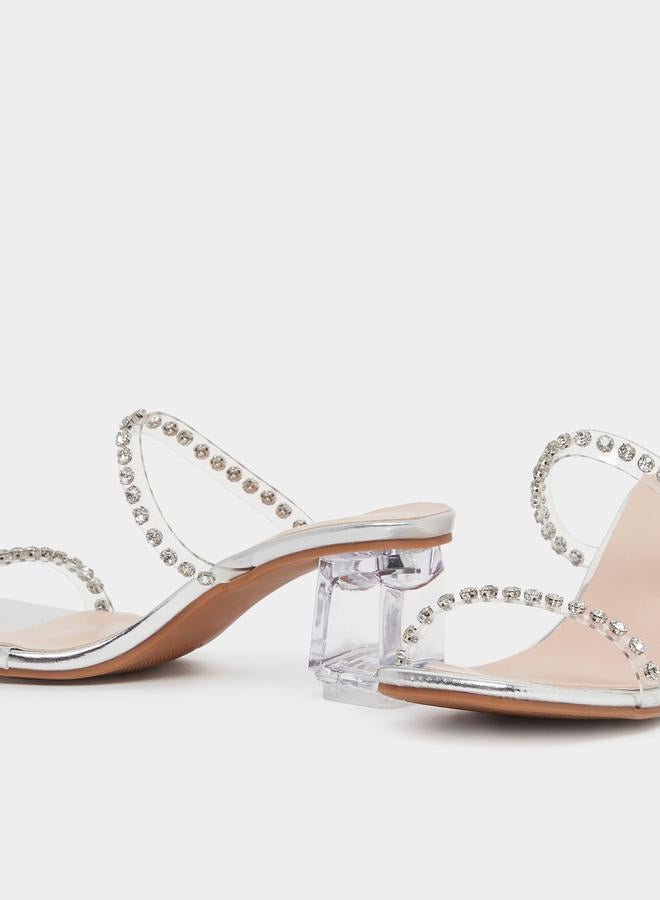 ستايلي صنادل بكعب عريض مفتوح من الأمام مزينة - Image 3