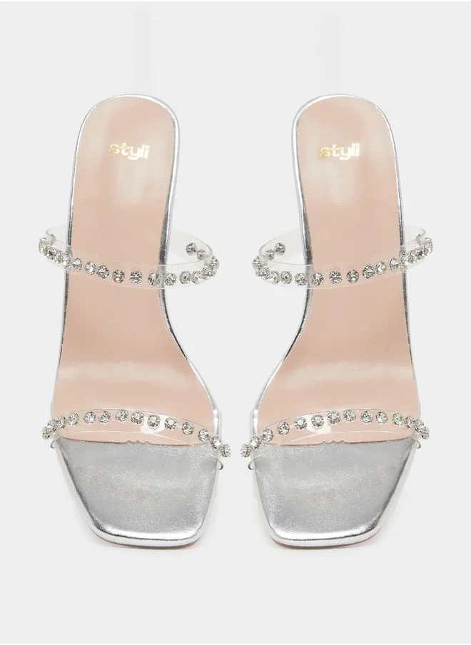ستايلي Embellished Open Toe Transparent Block Heel Sandals