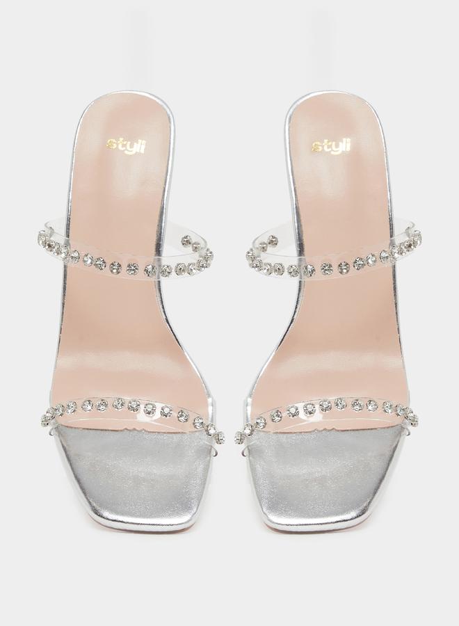 ستايلي صنادل بكعب عريض مفتوح من الأمام مزينة - Image 5