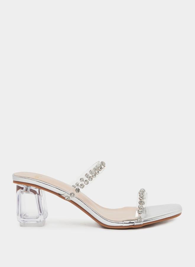 ستايلي صنادل بكعب عريض مفتوح من الأمام مزينة - Image 1