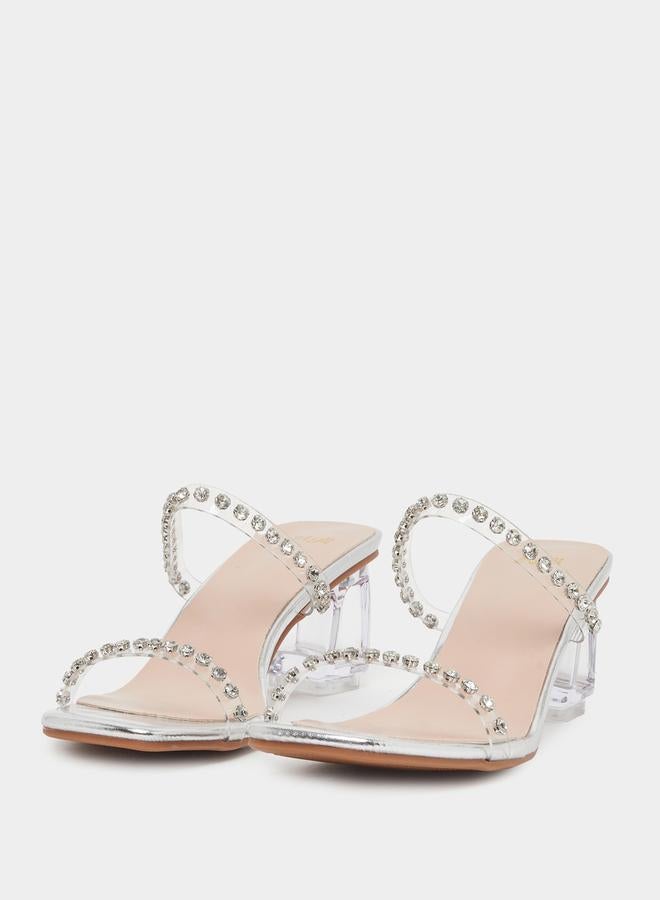 ستايلي صنادل بكعب عريض مفتوح من الأمام مزينة - Image 2