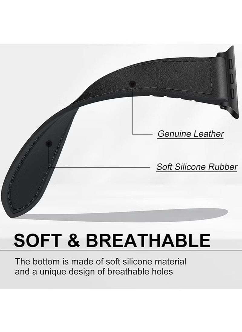 X-level Magnetic Leather Watch Band for Apple Watch Ultra, 49mm 45mm 44mm 42mm, Magnetic Buckle Replacement Genuine Leather Strap for Apple Watch Series,Black  - Image 3