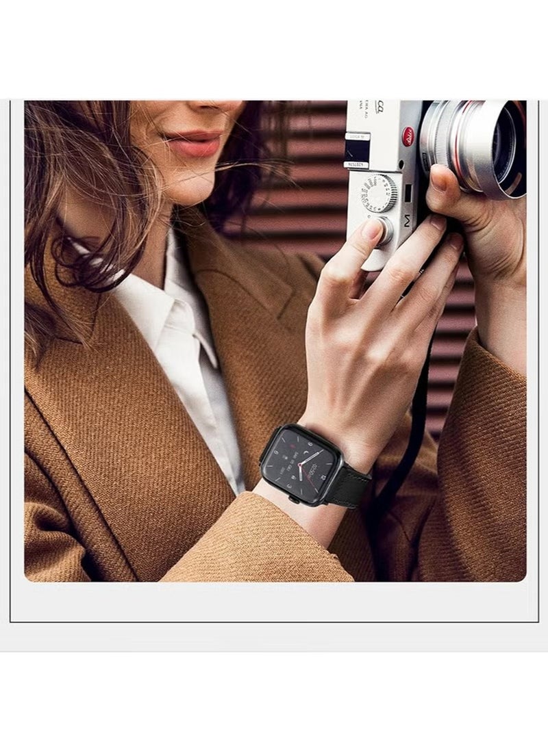 X-level Magnetic Leather Watch Band for Apple Watch Ultra, 49mm 45mm 44mm 42mm, Magnetic Buckle Replacement Genuine Leather Strap for Apple Watch Series,Black  - Image 4