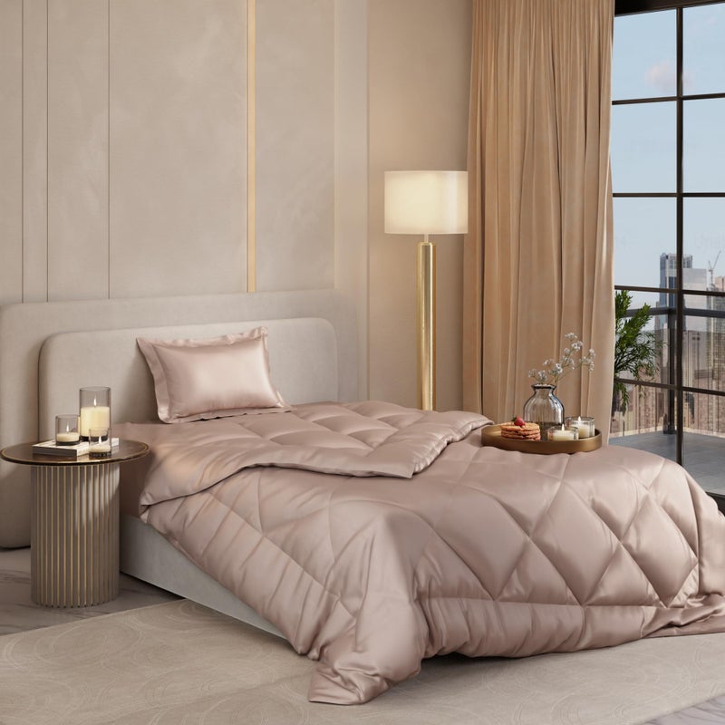 Stoa Paris Comforter for Single Bed, 300TC Satin Comforters, Aesthetic Home Decor, Lightweight, Breathable, Gift for Women, Wedding, Housewarming, Date Night - Champagne - Image 1
