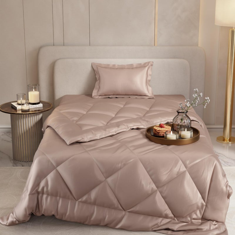 Stoa Paris Comforter for Single Bed, 300TC Satin Comforters, Aesthetic Home Decor, Lightweight, Breathable, Gift for Women, Wedding, Housewarming, Date Night - Champagne - Image 3