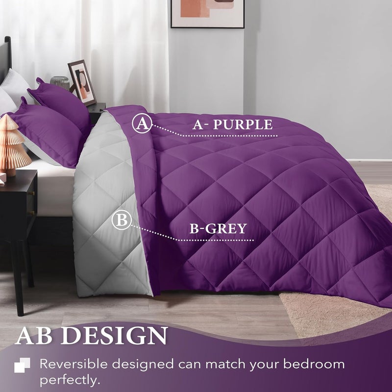 downluxe Twin Comforter Set - Purple and Grey Twin Comforter, Soft Bedding Sets for All Seasons -2 Pieces - 1 Comforter (66"x92") and 1 Pillow Sham(20"x26") - Image 4