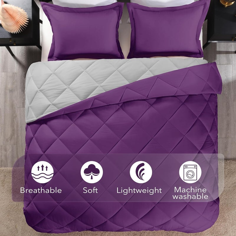 downluxe Twin Comforter Set - Purple and Grey Twin Comforter, Soft Bedding Sets for All Seasons -2 Pieces - 1 Comforter (66"x92") and 1 Pillow Sham(20"x26") - Image 5