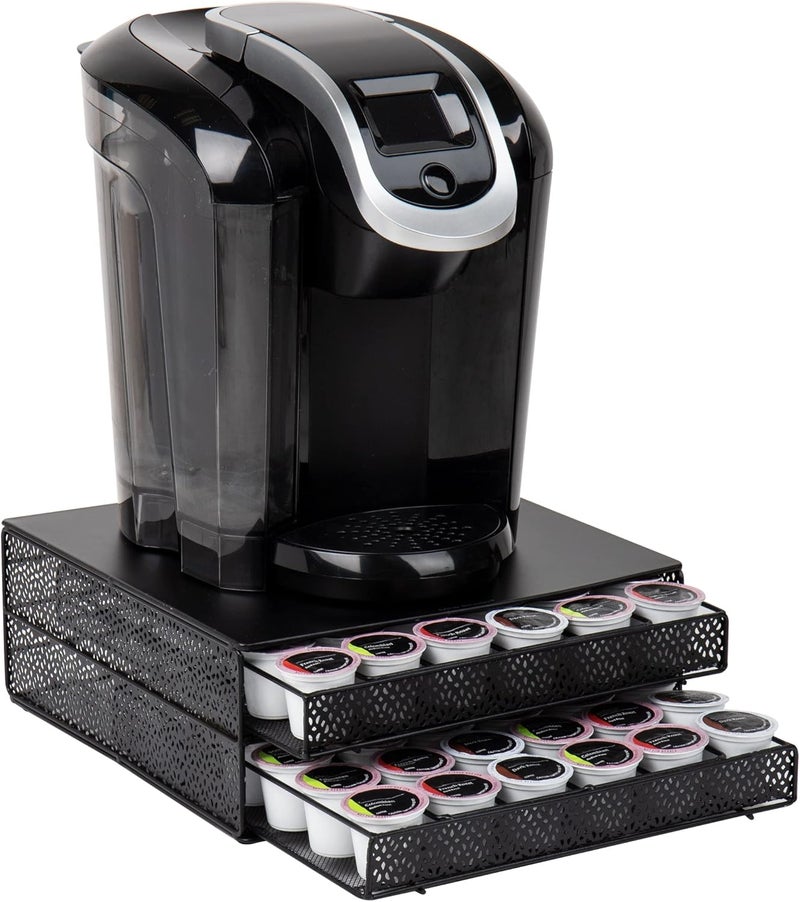 Mind Reader Single Serve Coffee Pod Organizer with 2 Drawers, 72 Pod Capacity, Metal Mesh, 13"L x 12.75"W x 5"H, Black - Image 1