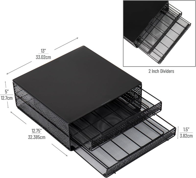 Mind Reader Single Serve Coffee Pod Organizer with 2 Drawers, 72 Pod Capacity, Metal Mesh, 13"L x 12.75"W x 5"H, Black - Image 3