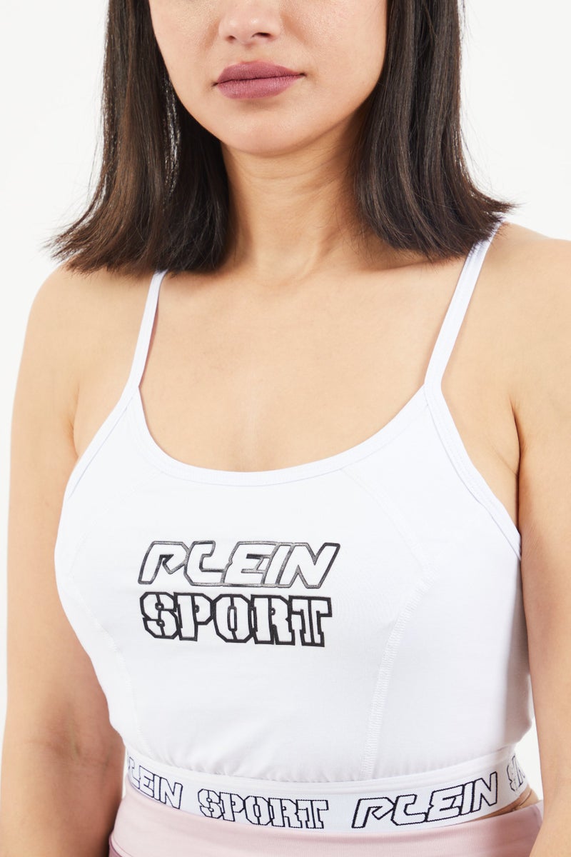 PHILIPP PLEIN Plein Sport Women Brand Logo Non-Padded Sports Bra, White - Image 3